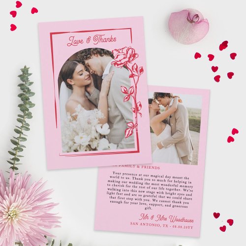 Romantic Red Pink Rose Illustration Love & Thanks