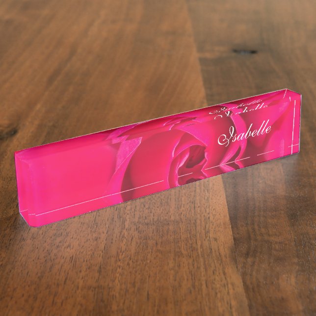 Romantic Red Pink Rose Personalized v2 Desk Name P Plate (Side)
