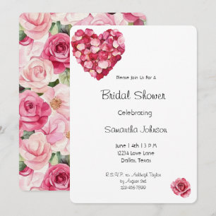 Romantic Red Pink Rose Petals Heart Bridal Shower Invitation