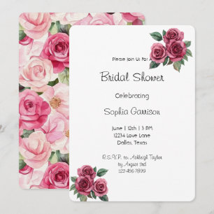 Romantic Red Pink Rose Petals Heart Bridal Shower Invitation