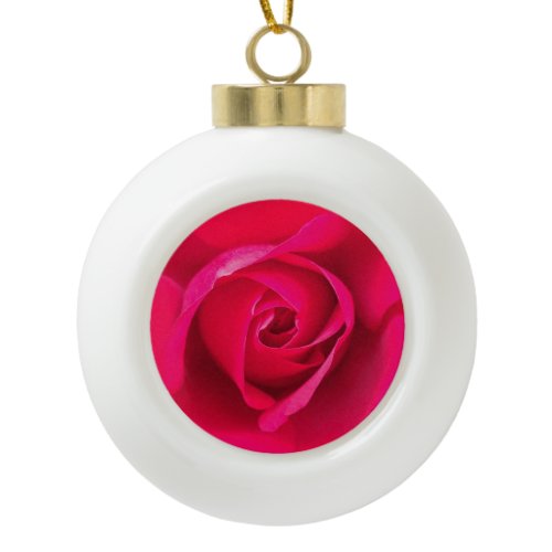 Romantic Red Pink Rose v2 Ceramic Ball Christmas Ornament