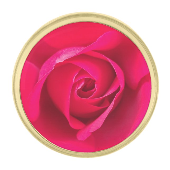 Romantic Red Pink Rose v2 Gold Finish Lapel Pin (Front)