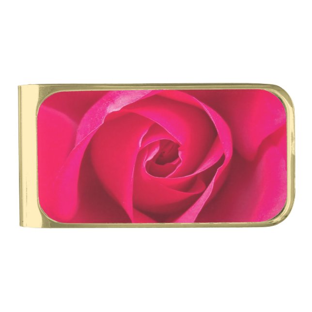 Romantic Red Pink Rose v2 Gold Finish Money Clip (Front)