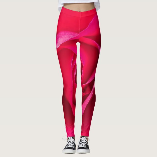 Romantic Red Pink Rose v2 Leggings (Front)