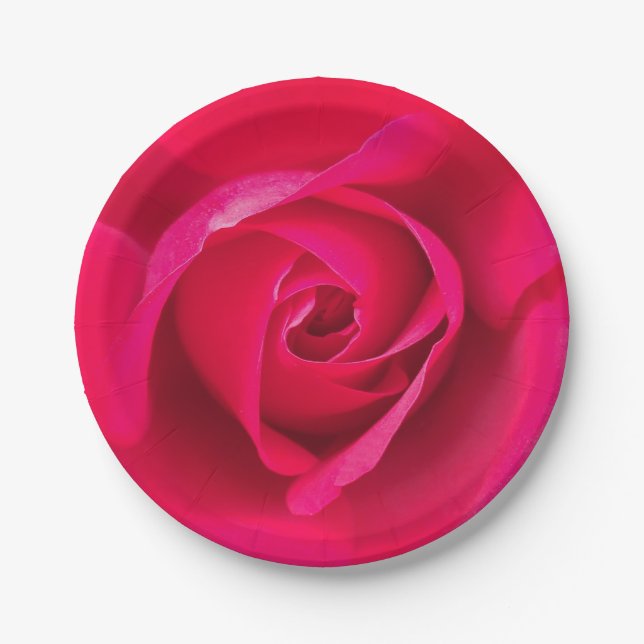 Romantic Red Pink Rose v2 Paper Plates (Front)