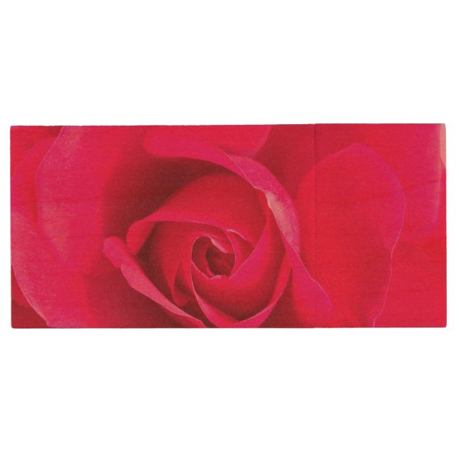 Romantic Red Pink Rose v2 Wood USB Flash Drive (Front)