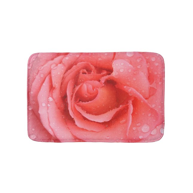 Romantic Red Pink Rose Water Drops Bathroom Mat (Front)