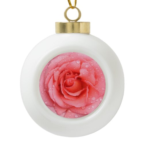 Romantic Red Pink Rose Water Drops Ceramic Ball Christmas Ornament