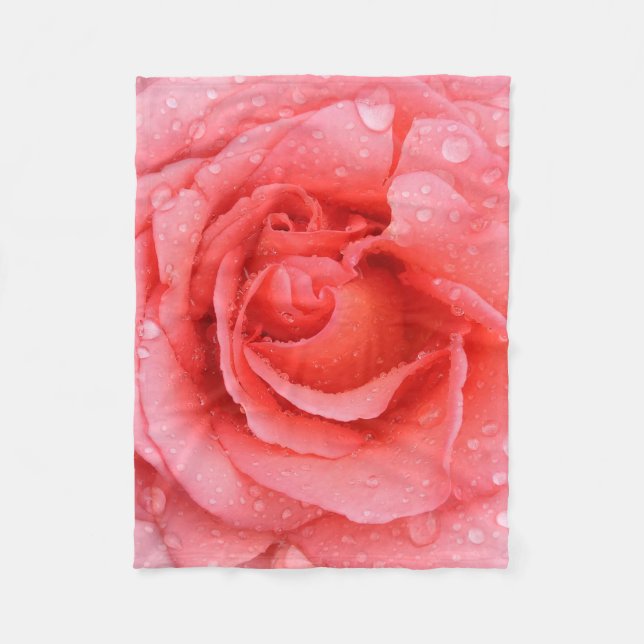 Romantic Red Pink Rose Water Drops Fleece Blanket (Front)