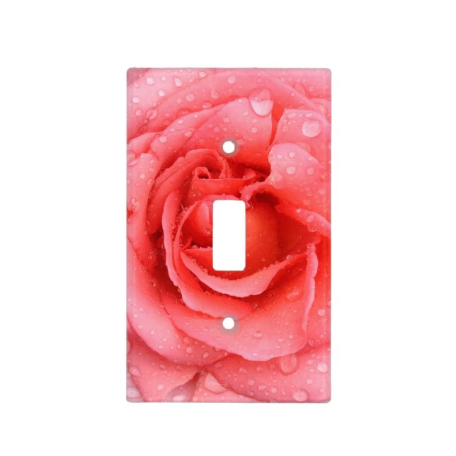Romantic Red Pink Rose Water Drops Light Switch Cover (Front)
