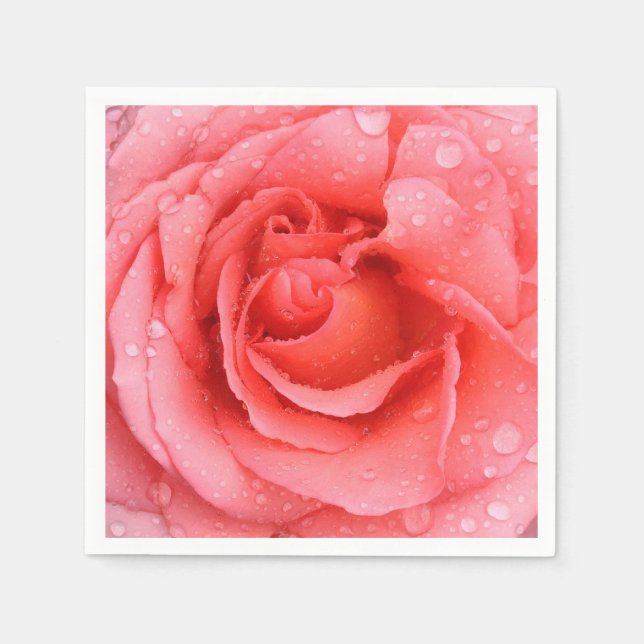 Romantic Red Pink Rose Water Drops Napkins (Front)