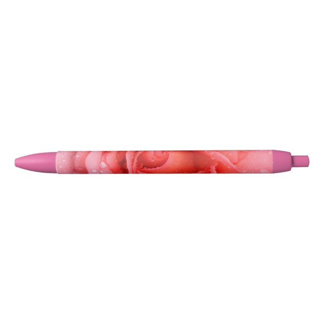 Romantic Red Pink Rose Water Drops Pen (Front)
