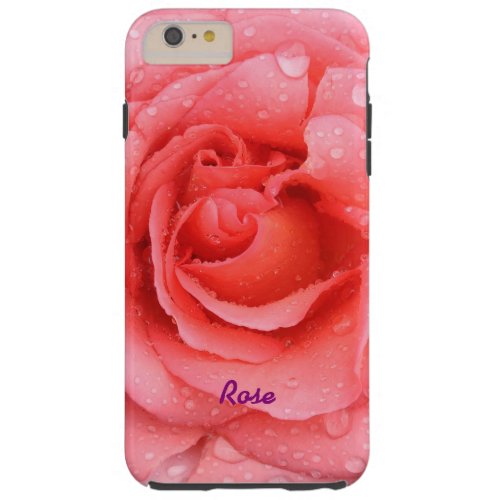 Romantic Red Pink Rose Water Drops Personalized Tough iPhone 6 Plus Case