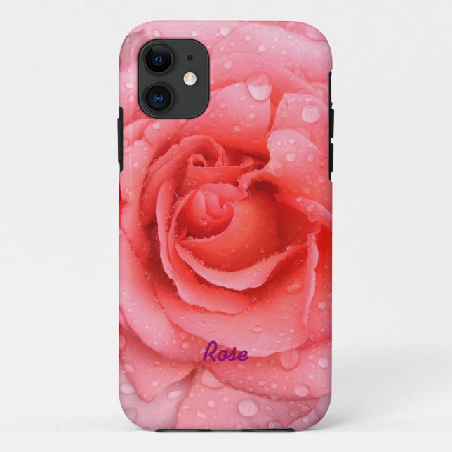 Romantic Red Pink Rose Water Drops Personalized Case-Mate iPhone Case (Back)