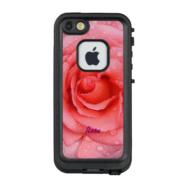 Romantic Red Pink Rose Water Drops Personalized LifeProof iPhone Case (Back)