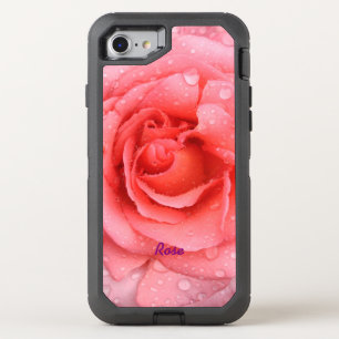 Romantic Red Pink Rose Water Drops Personalized OtterBox Defender iPhone SE/8/7 Case
