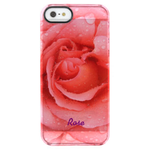 Romantic Red Pink Rose Water Drops Personalized Clear iPhone SE/5/5s Case