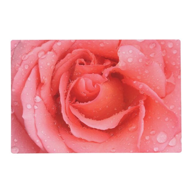 Romantic Red Pink Rose Water Drops Placemat (Front)