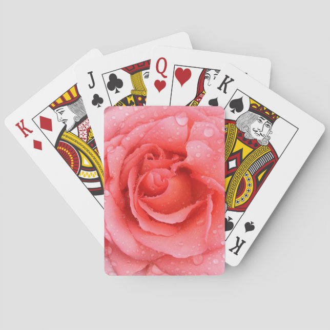 Romantic Red Pink Rose Water Drops Poker Cards (Back)