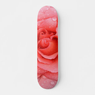 Romantic Red Pink Rose Water Drops Skateboard Deck