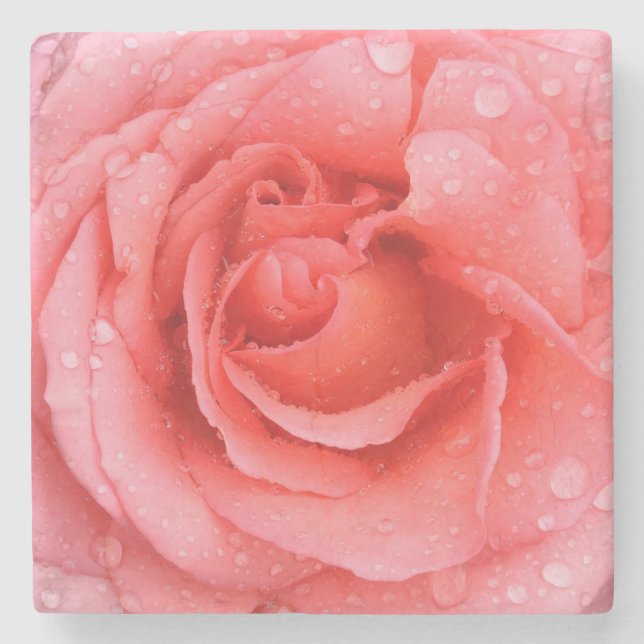 Romantic Red Pink Rose Water Drops Stone Coaster (Front)