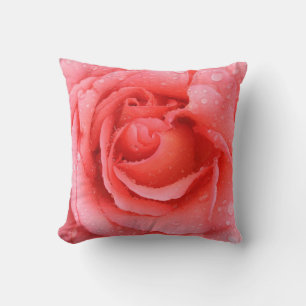 Romantic Red Pink Rose Water Drops Throw Pillow