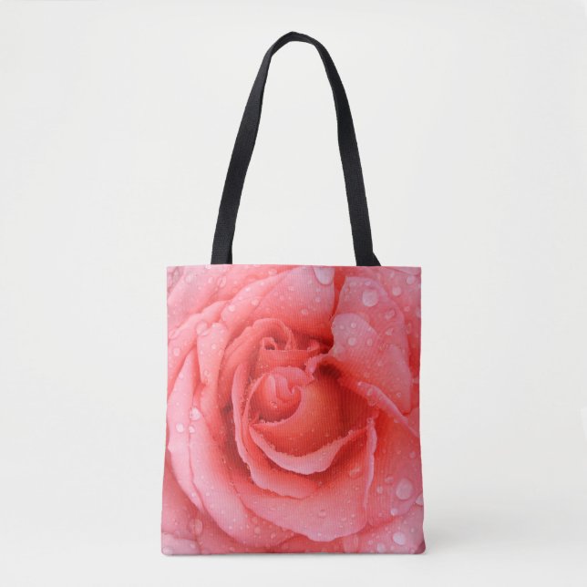 Romantic Red Pink Rose Water Drops Tote Bag (Front)