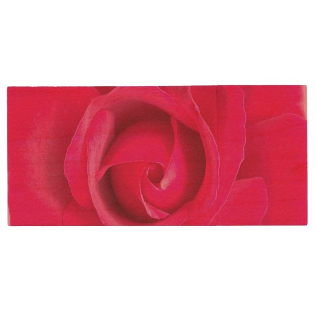 Romantic Red Pink Rose Wood USB Flash Drive (Front)
