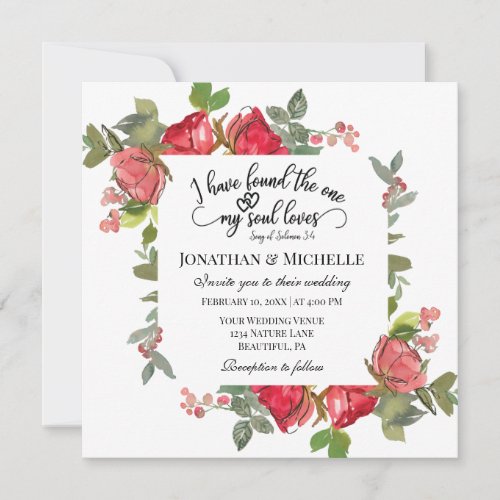 Romantic Red Pink Roses Floral Christian Wedding Invitation