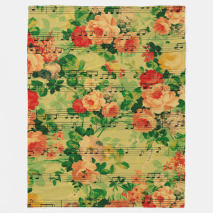 Romantic Red &Pink Roses With Music Score Sheet Fleece Blanket