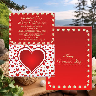 Romantic Red Raining Hearts Valentine's Day Party Invitation