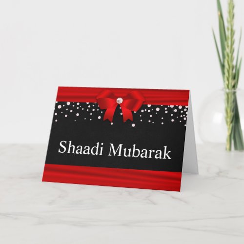 Romantic Red Ribbon Shaadi Mubarak Card