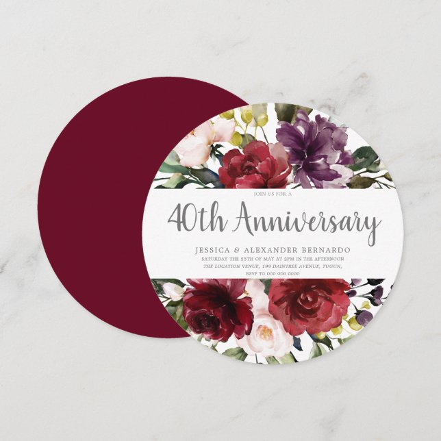 Romantic Red Rose 40th Wedding Anniversary Invitation (Front/Back)