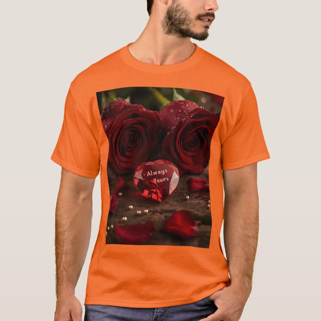 Romantic Red Rose Always Yours Valentine Couple  T-Shirt (Front)