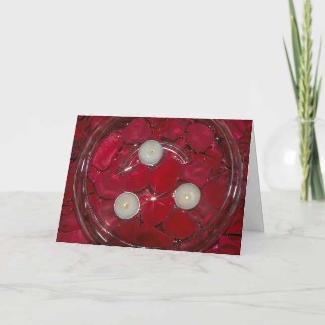Romantic Red rose and candles Anniversary card (Front)