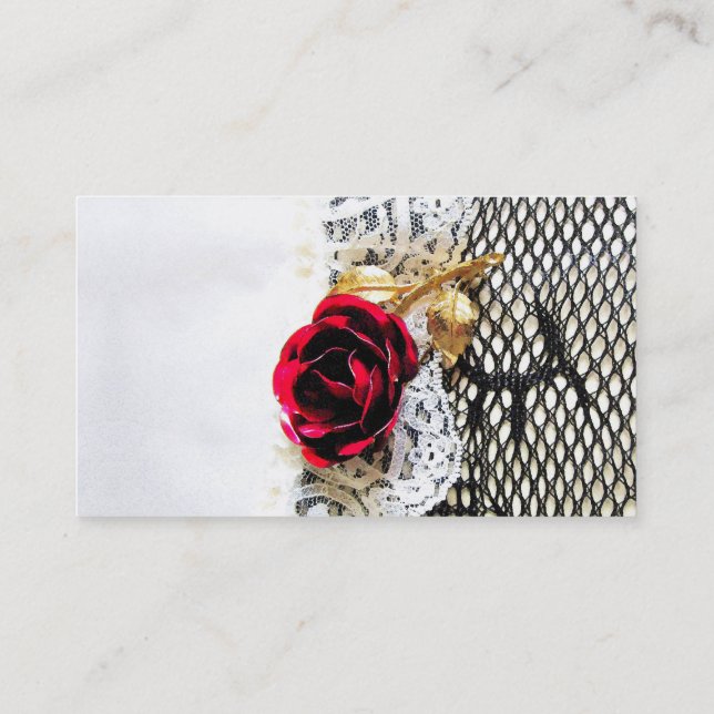 Romantic red rose and wedding garter business card (Back)