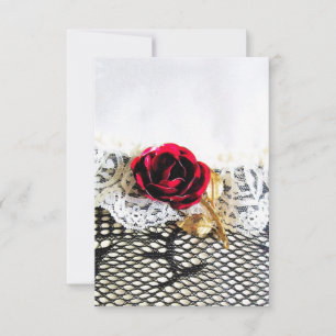 Romantic red rose and white lace