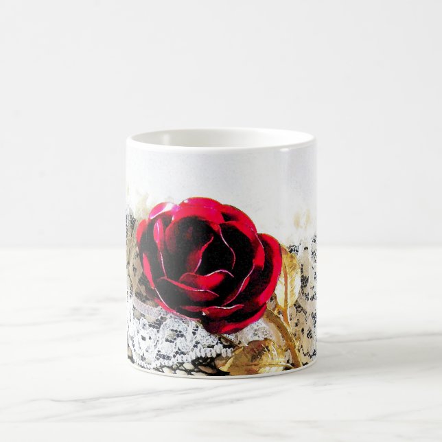 Romantic red rose and white lace coffee mug (Center)