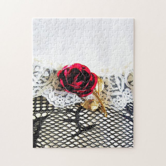 Romantic red rose and white lace jigsaw puzzle (Vertical)