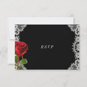 Romantic Red Rose Beautiful White Lace Wedding RSVP Card