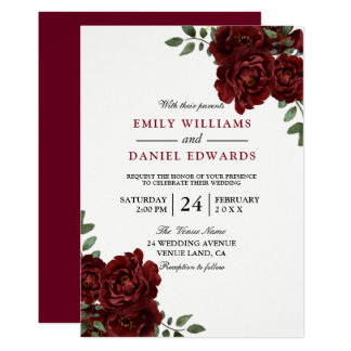 Romantic Red Rose Burgundy Elegant Wedding Card