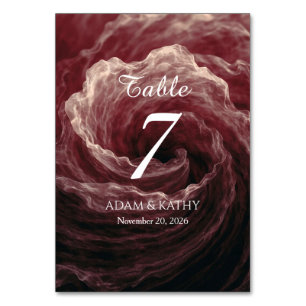 Romantic Red Rose Burgundy Wedding Table Number