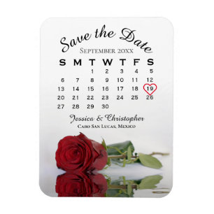 Romantic Red Rose Calendar Wedding Save the Date Magnet