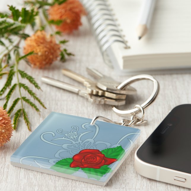 Romantic Red Rose Classic Floral Keychain (Creator Uploaded)