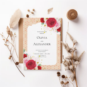 Romantic Red Rose Floral Arch Wedding Invitation