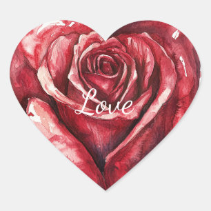 Romantic Red Rose Floral Heart Heart Sticker