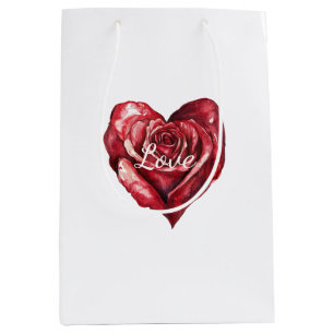 Romantic Red Rose Floral Heart Medium Gift Bag