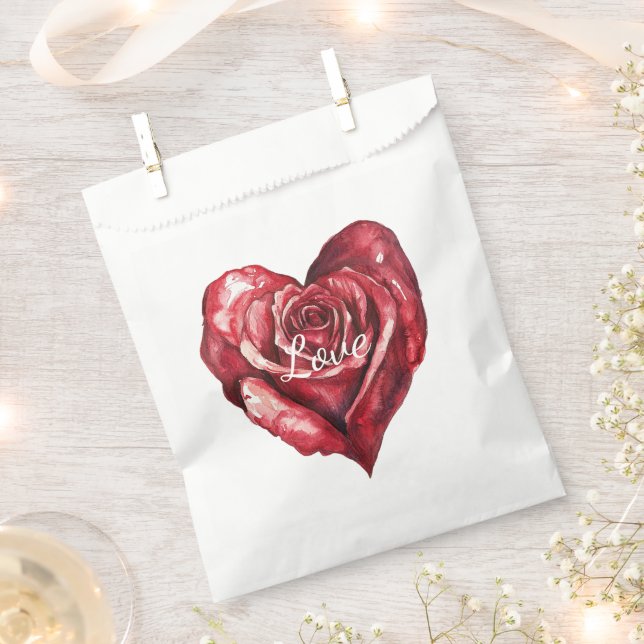 Romantic Red Rose Floral Heart Wedding Favor Bag (Clipped)