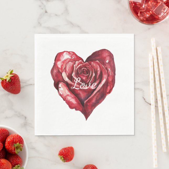Romantic Red Rose Floral Heart Wedding Napkins (Insitu)