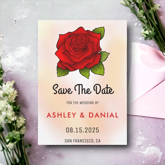 Romantic red rose floral Wedding Save the Date Invitation (Creator Uploaded)